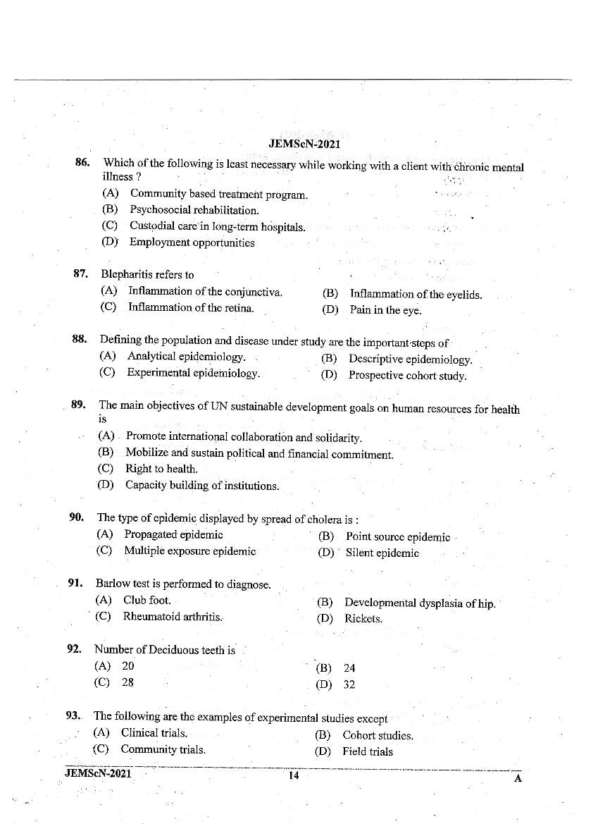JEMScN 2021 Question Paper PDF (M.Sc. Nursing, WBJEEB)