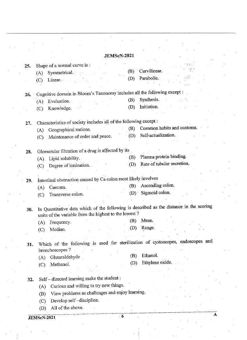 JEMScN 2021 Question Paper PDF (M.Sc. Nursing, WBJEEB)