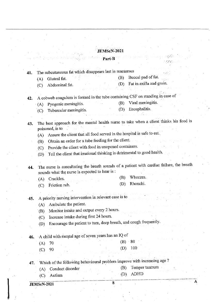 JEMScN 2021 Question Paper PDF (M.Sc. Nursing, WBJEEB)