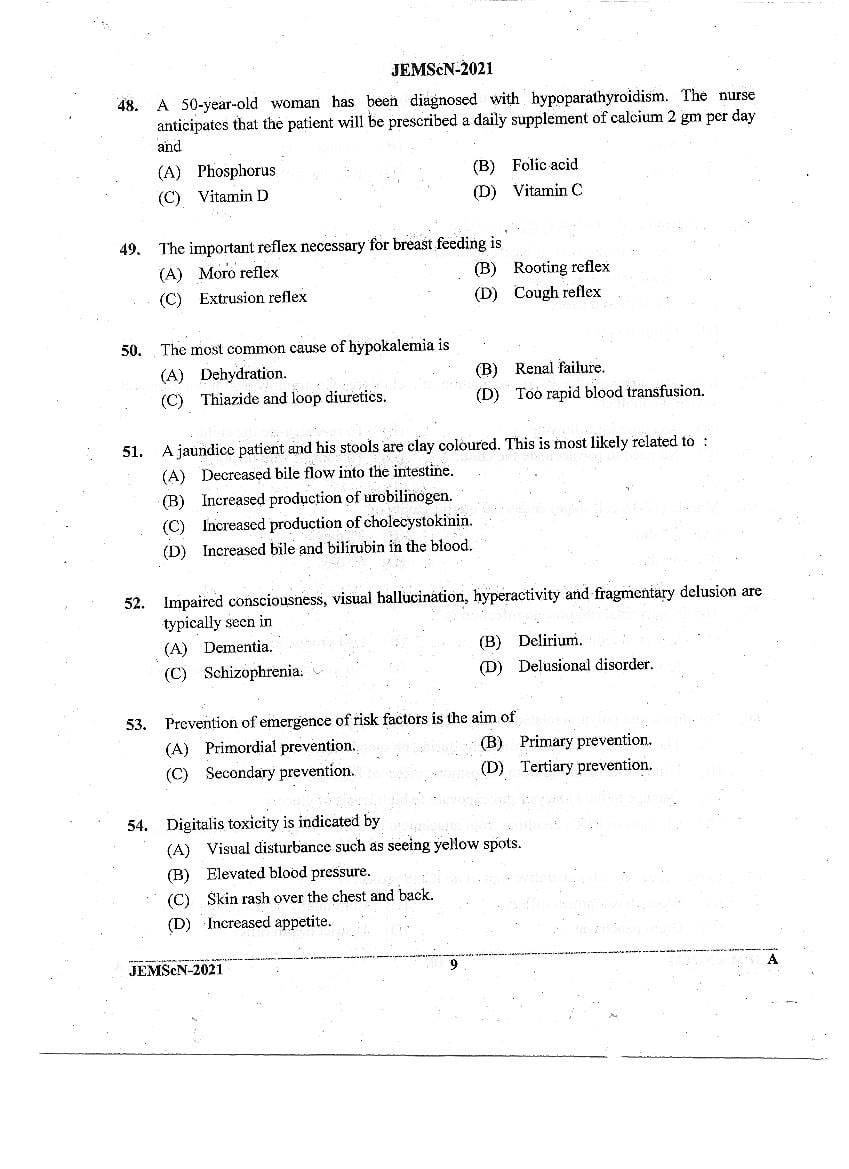JEMScN 2021 Question Paper PDF (M.Sc. Nursing, WBJEEB)