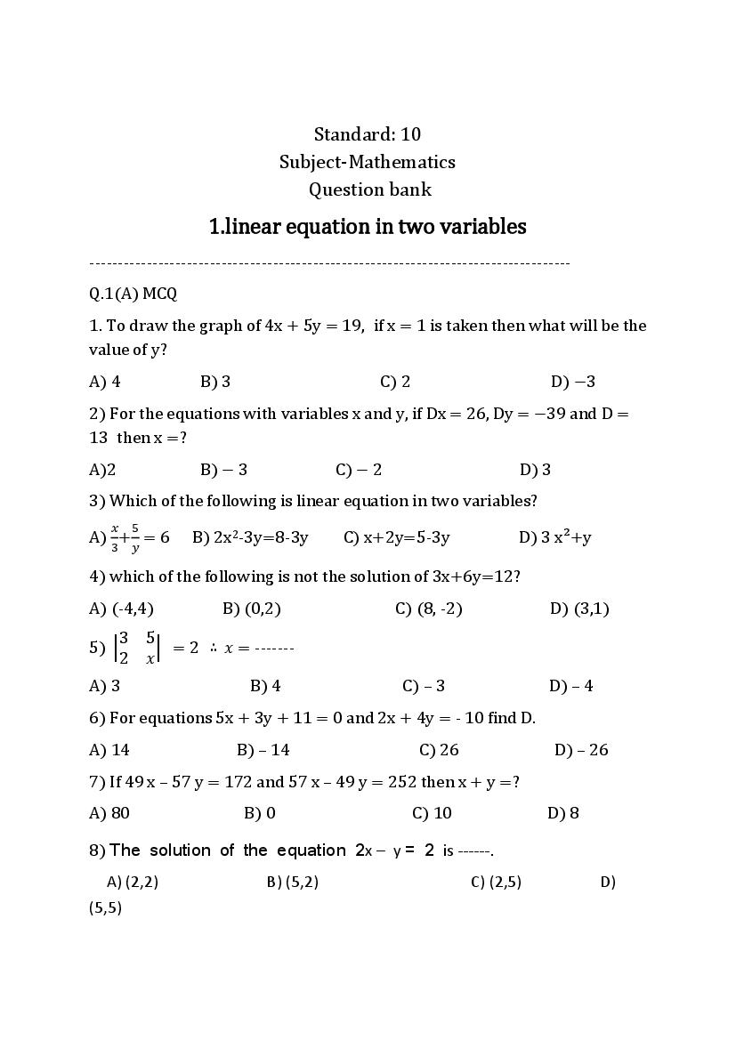 Maharashtra SSC Maths Question Bank 2023 PDF Maharashtra Board 