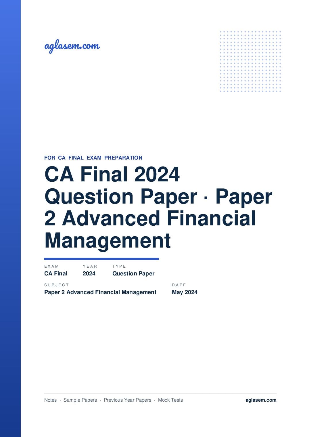 CA Final May 2024 Question Paper Paper 2 Advanced Financial Management - Page 1 of 13