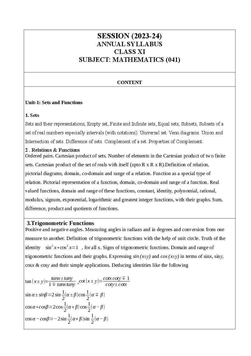 Edudel Syllabus Class 11 Maths - Page 1
