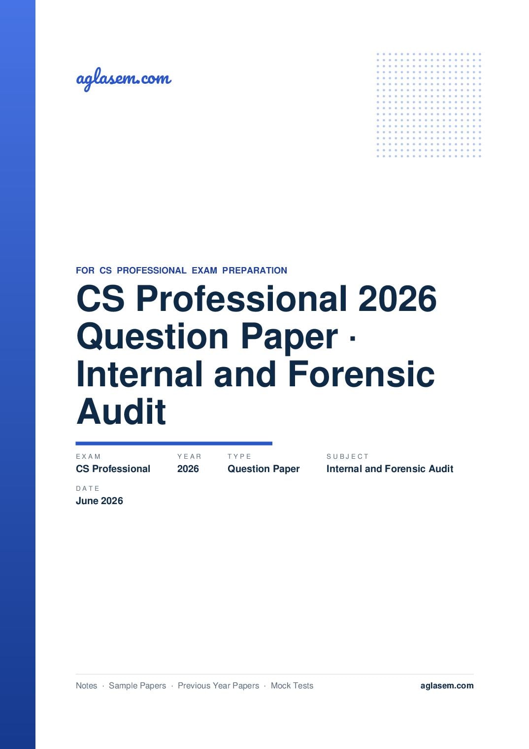 CS Professional June 2026 Question Paper Internal and Forensic Audit - Page 1 of 13