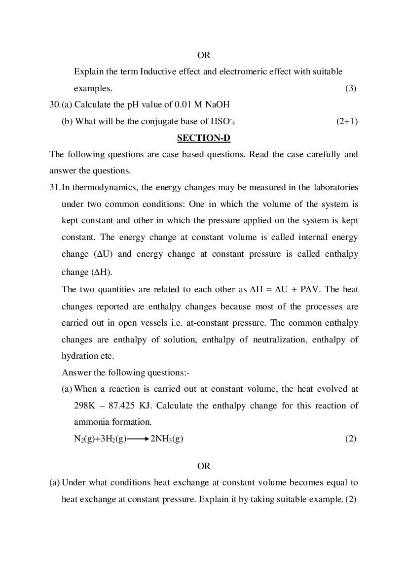 class 11 chemistry 2023 question paper hbse