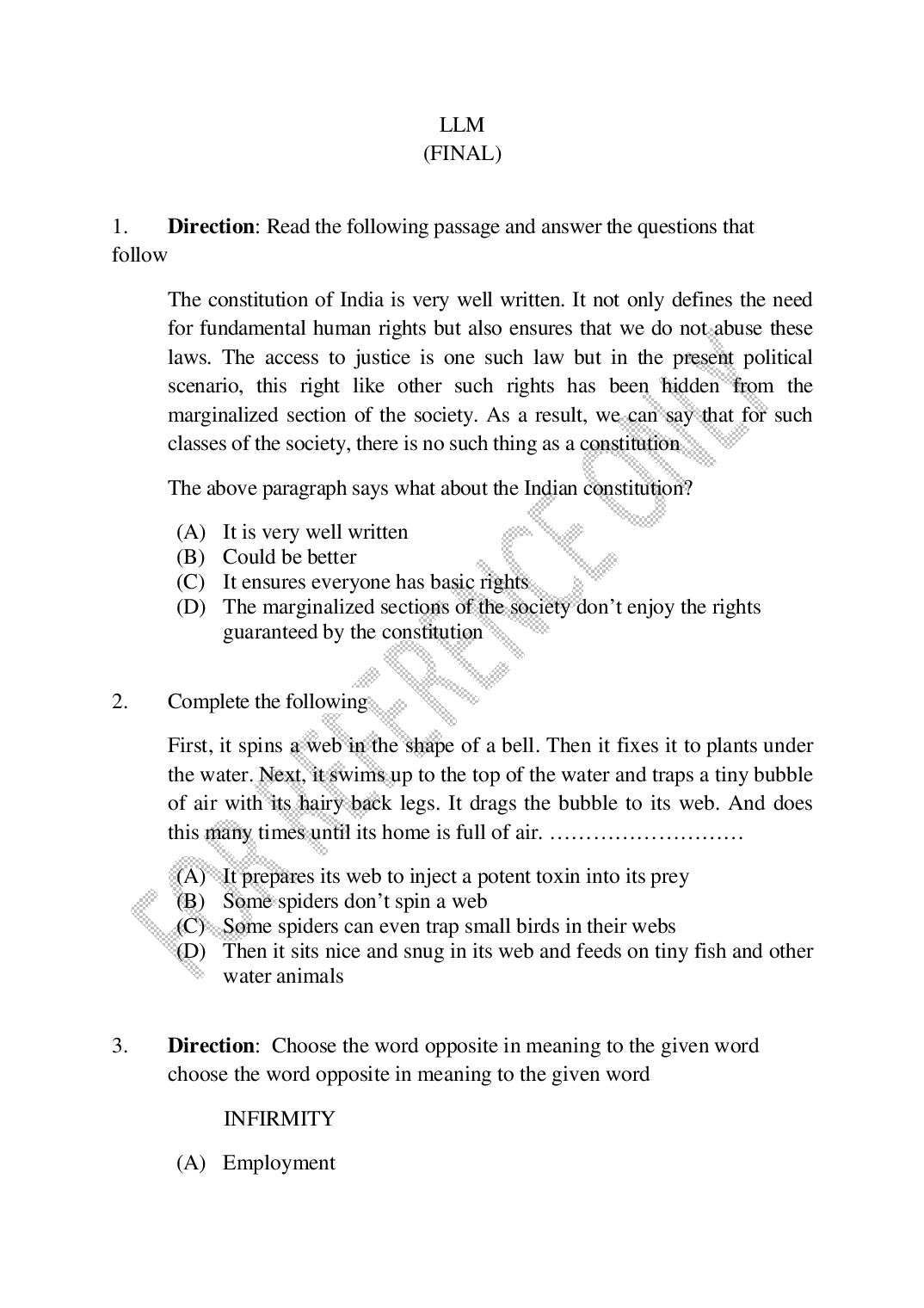 CUSAT CAT 2025 Question Paper LLM and LLM IPR - Page 1 of 38