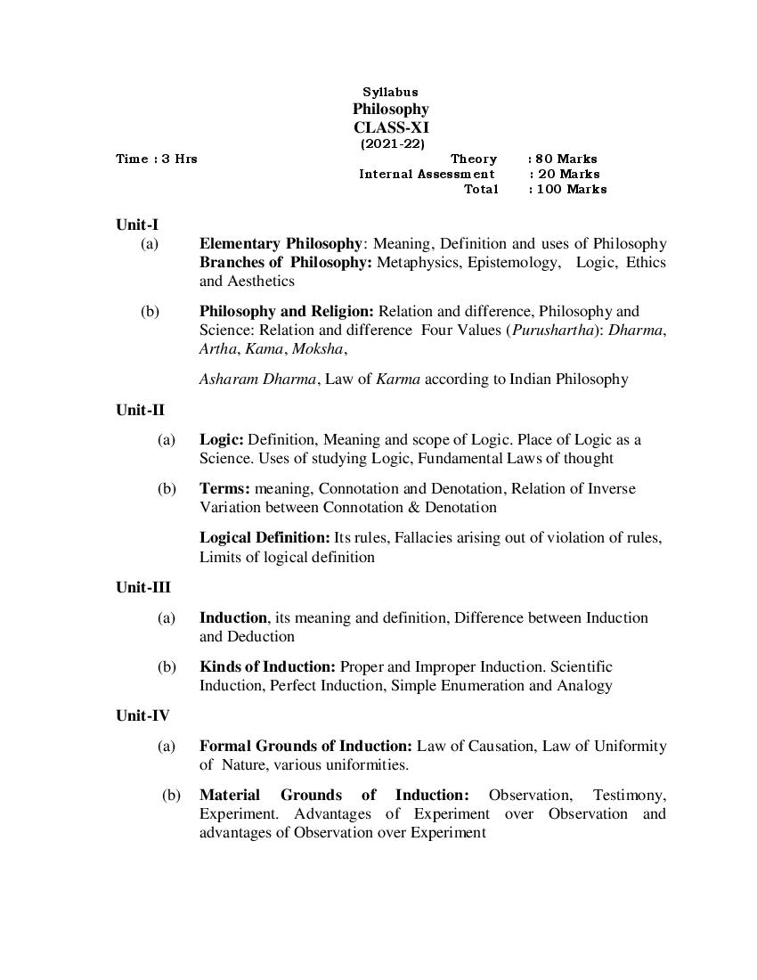 PSEB Syllabus 2021-22 for Class 11 Philosophy - Page 1 of 1
