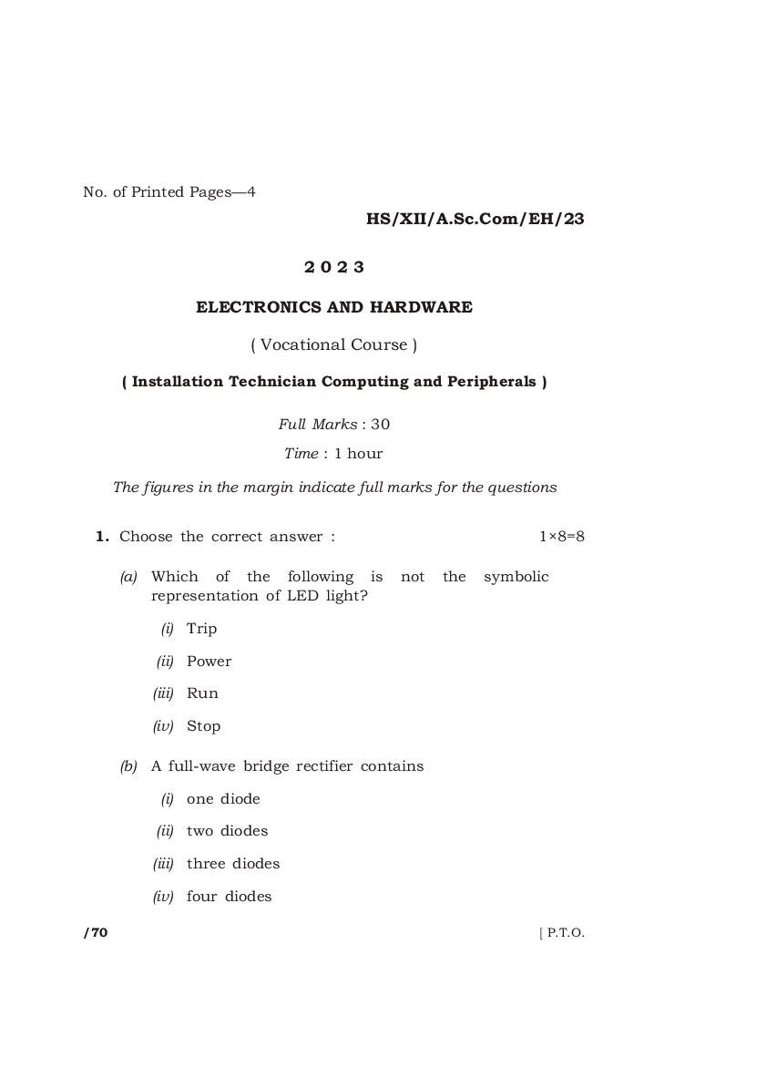 MBOSE Class 12 Question Paper 2023 for Electronics And Hardware - Page 1