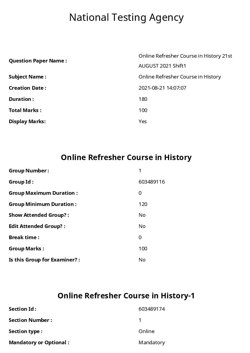 ARPIT 2021 Question Paper for Online Refresher Course in History - Page 1