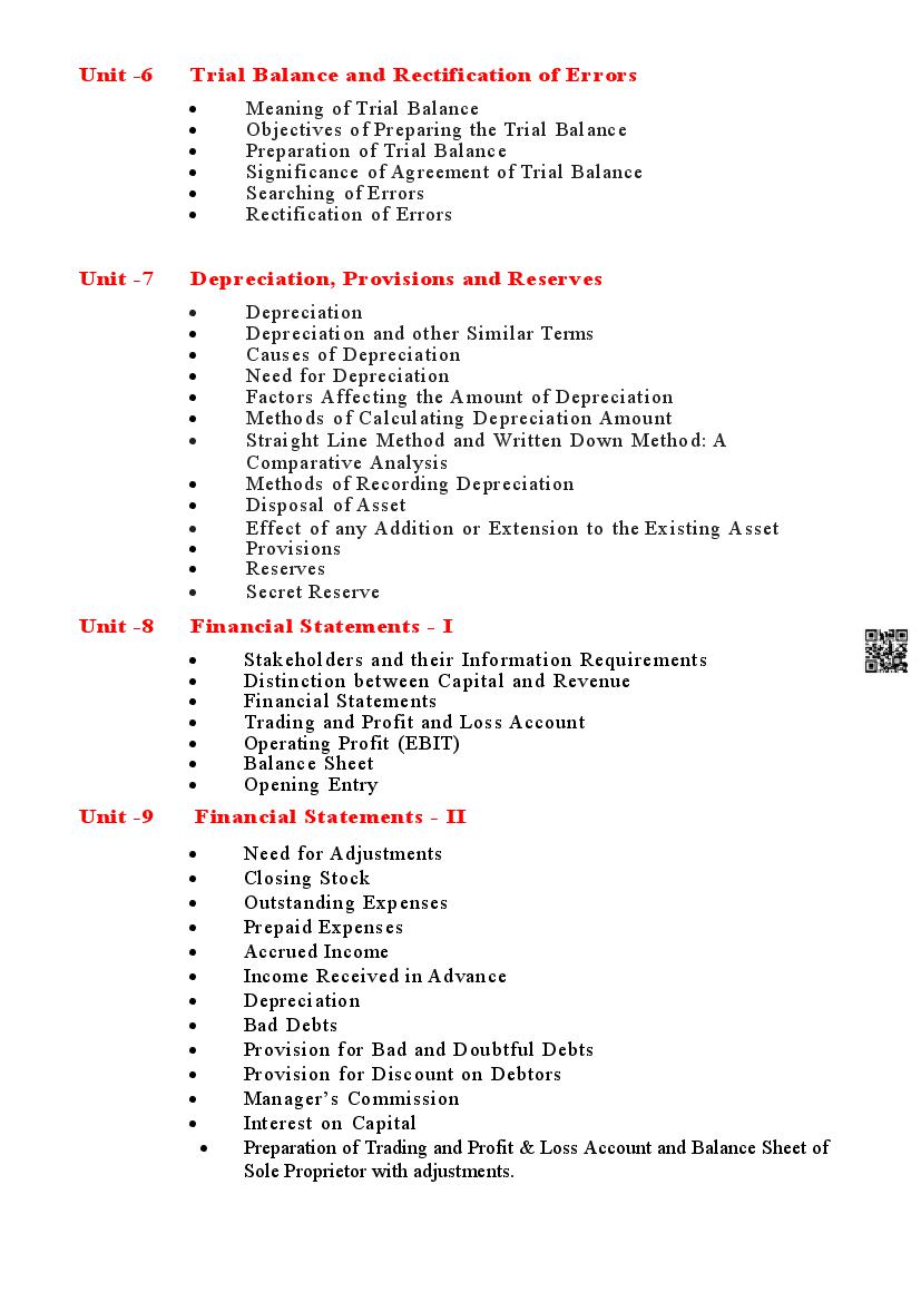 PSEB Class 11 Accoutancy Syllabus (PDF)
