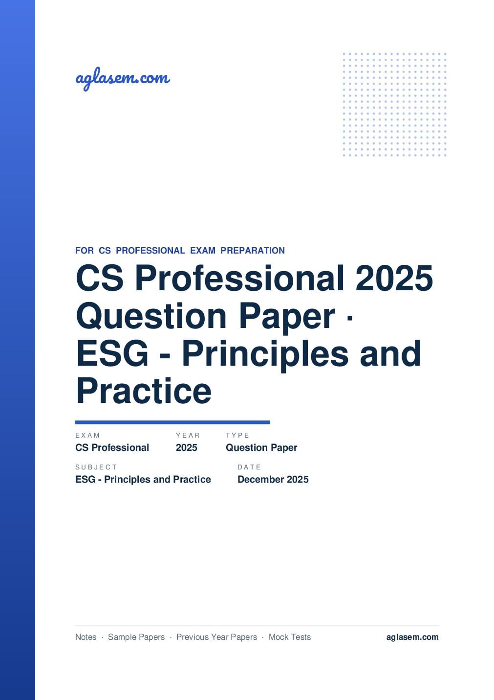 CS Professional December 2025 Question Paper ESG - Principles and Practice - Page 1 of 16