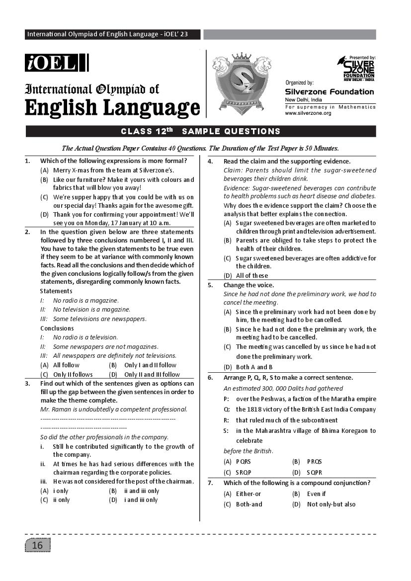 SilverZone iOEL Sample Paper 2022 Class 12  - Page 1