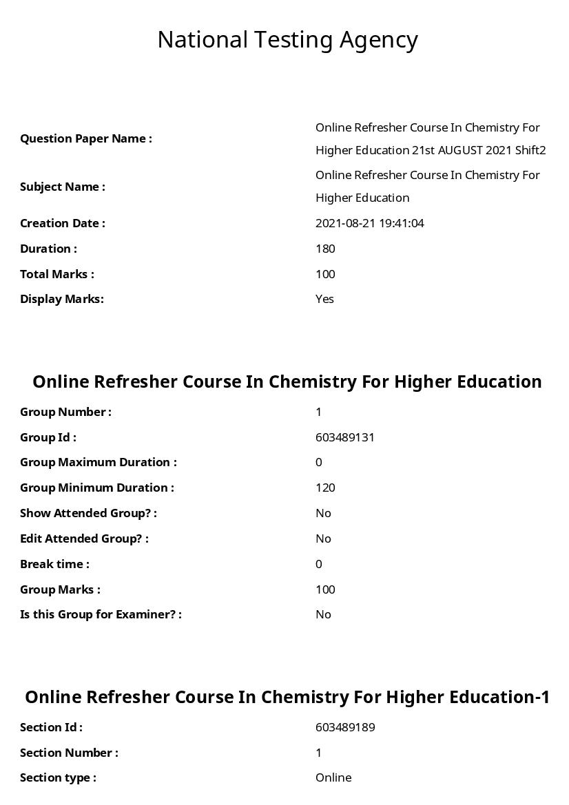 ARPIT 2021 Question Paper for Online Refresher Course In Chemistry For Higher Education - Page 1 of 56