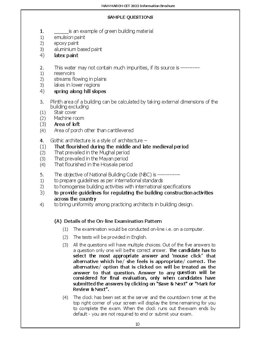 MAH M.Arch CET 2022 Sample Questions - Page 1