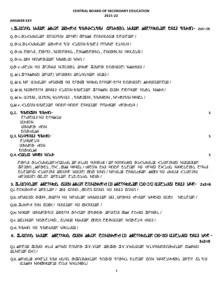 CBSE Class 10 Marking Scheme 2022 for Rai Term 2 - Page 1
