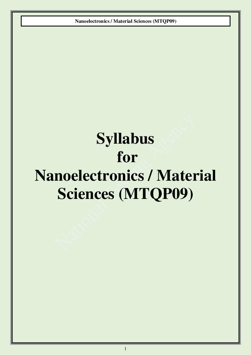 CUET PG 2024 Syllabus Nanoelectronics - Page 1