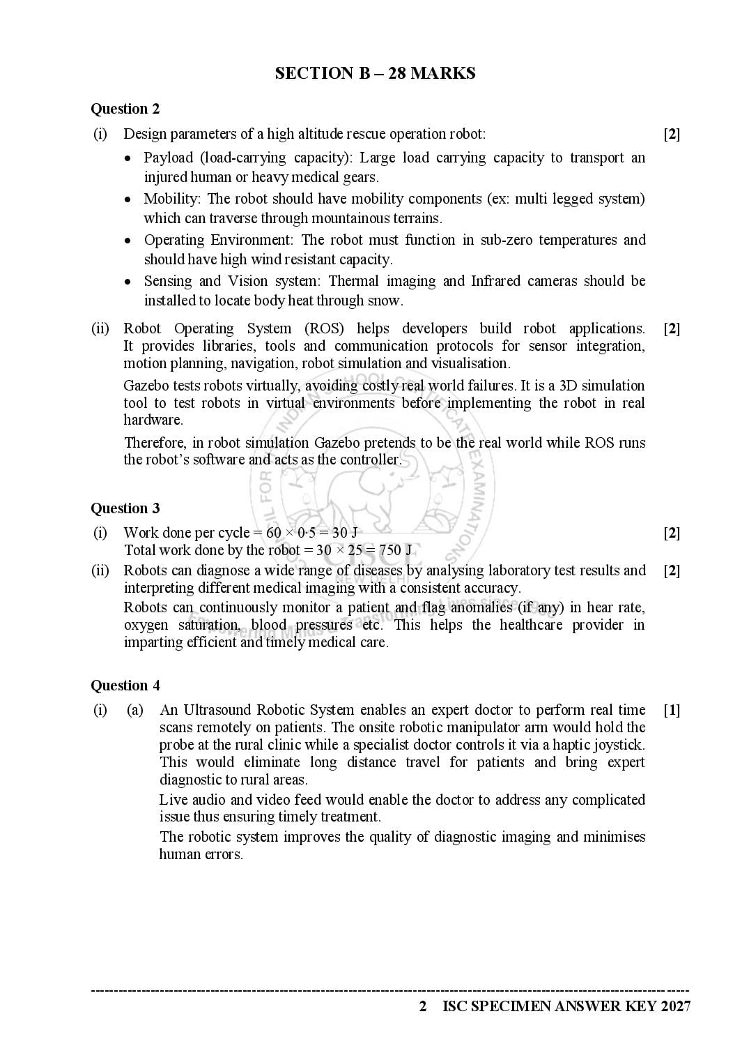 ISC Class 12 Robotics Specimen Paper 2027 (PDF)