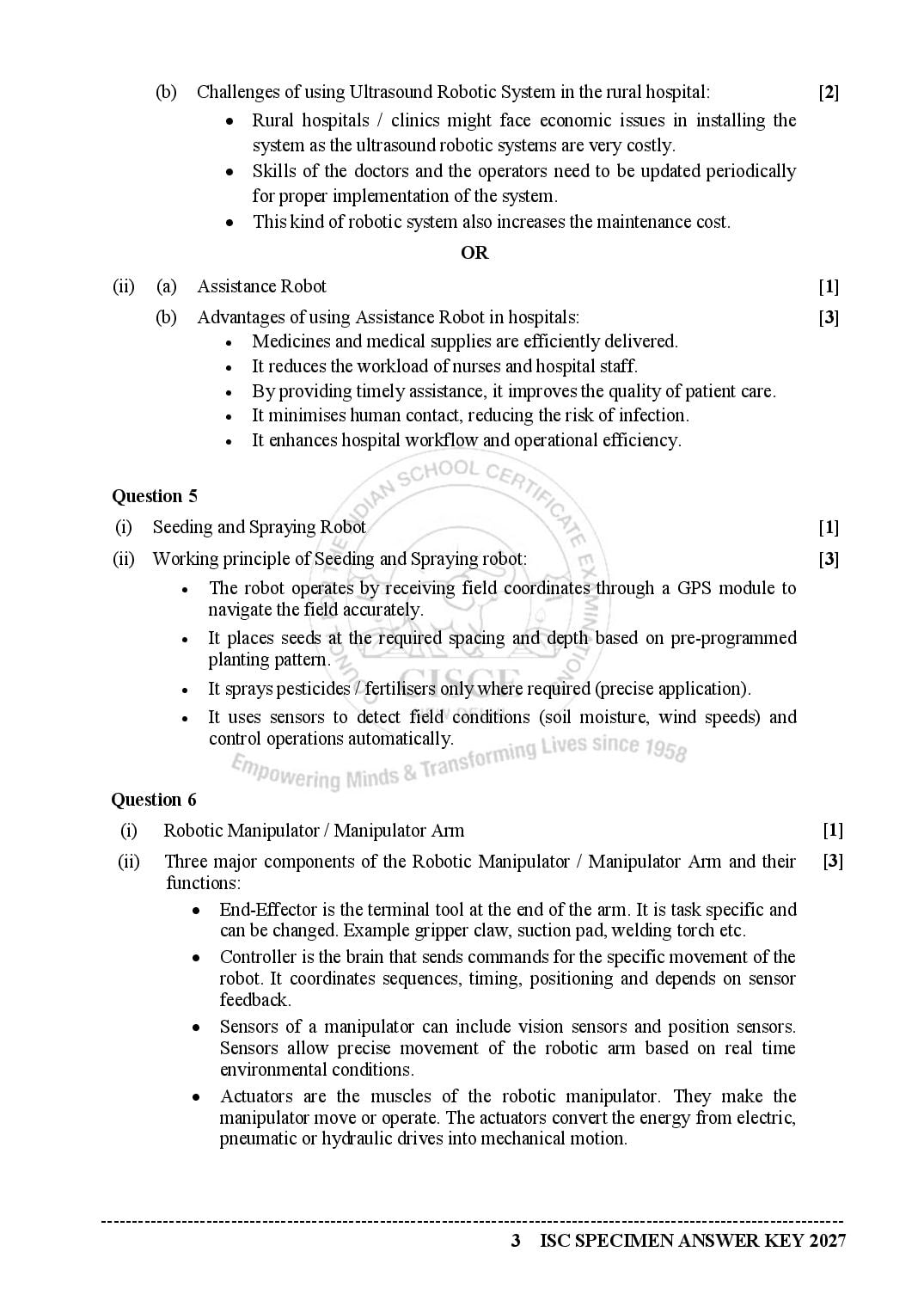 ISC Class 12 Robotics Specimen Paper 2027 (PDF)