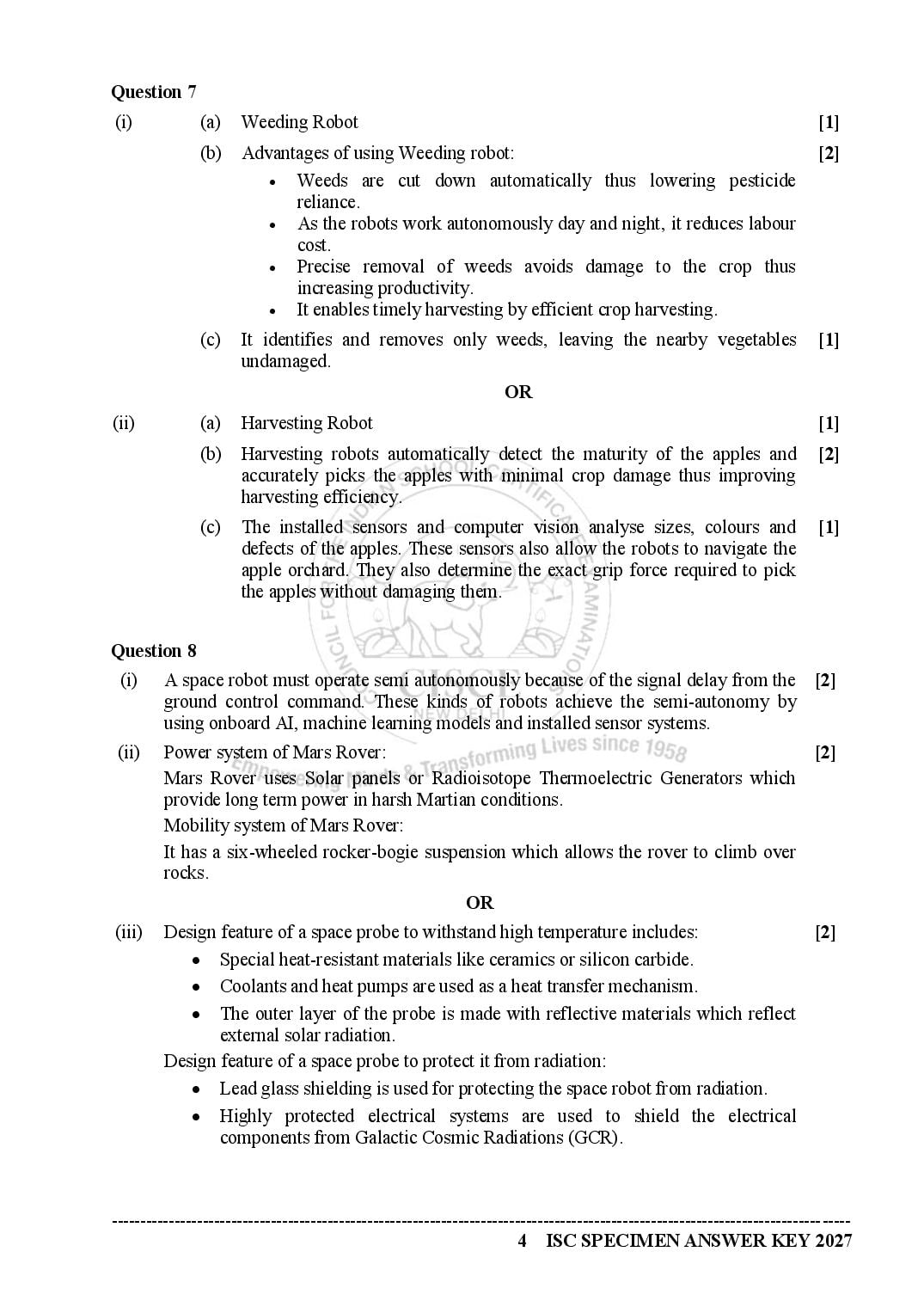 ISC Class 12 Robotics Specimen Paper 2027 (PDF)