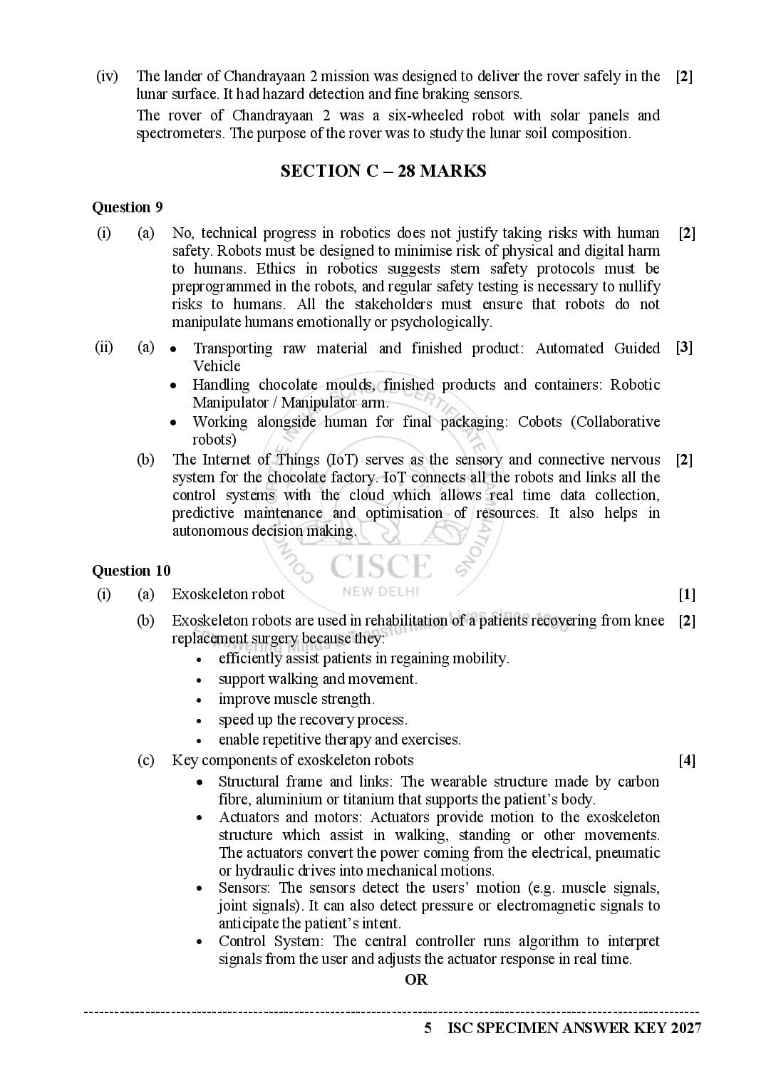 ISC Class 12 Robotics Specimen Paper 2027 (PDF)