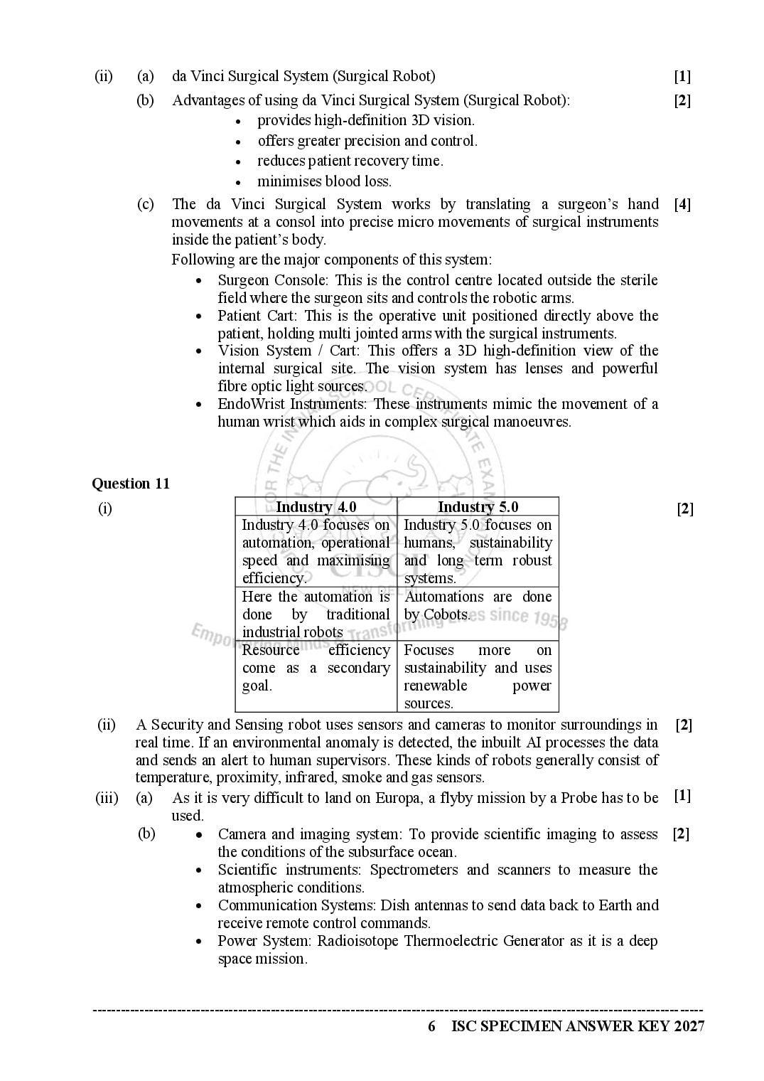 ISC Class 12 Robotics Specimen Paper 2027 (PDF)
