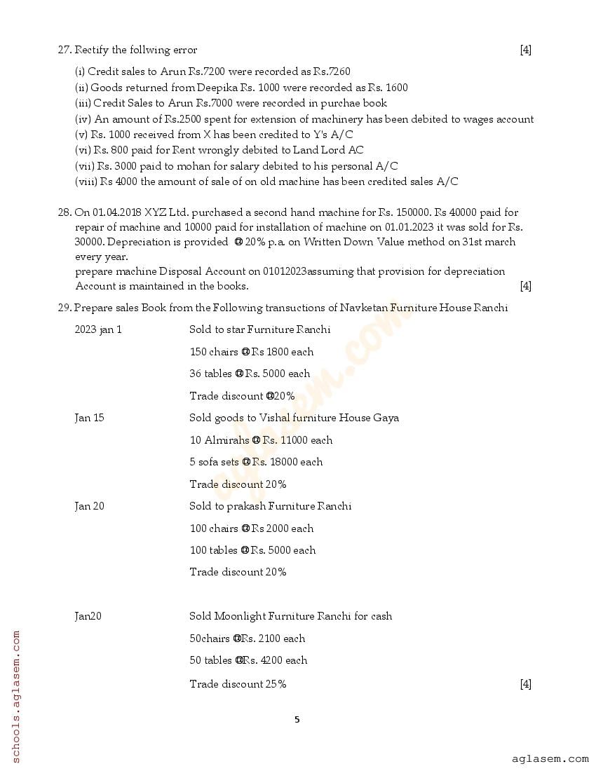 Class 11 Accountancy Question Paper 2023 (PDF) - 11th Annual Exam