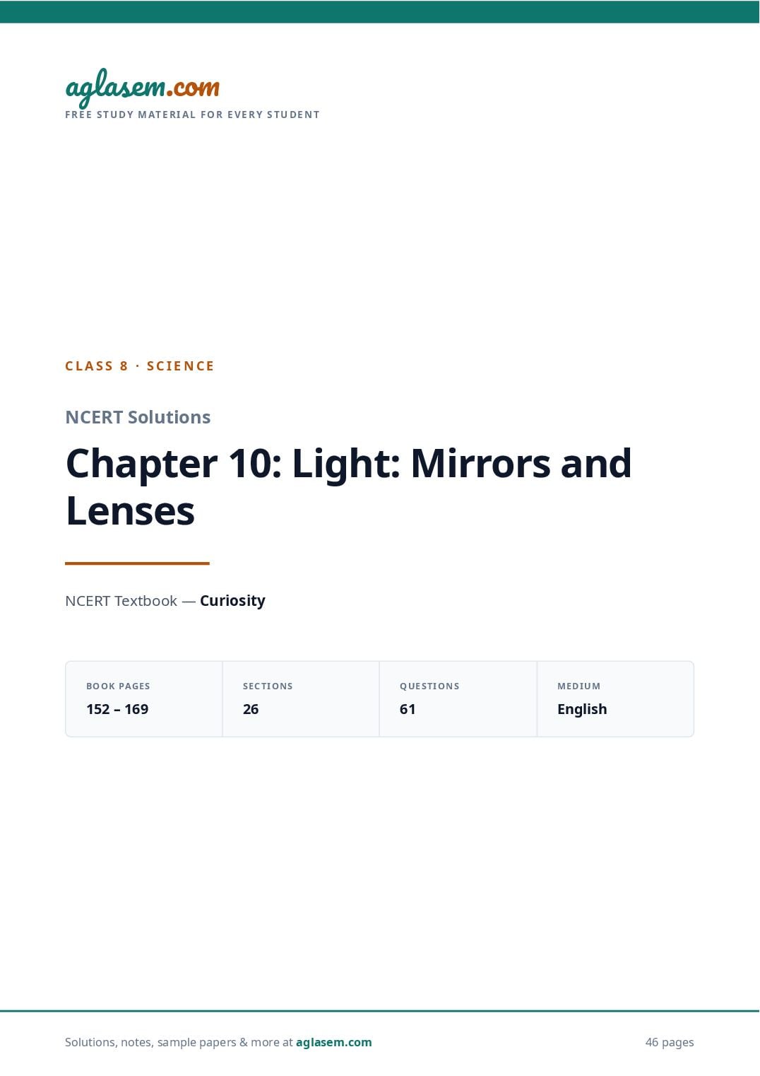 NCERT Solutions Class 8 Science Chapter 10 Light Mirrors and Lenses - Page 1 of 47