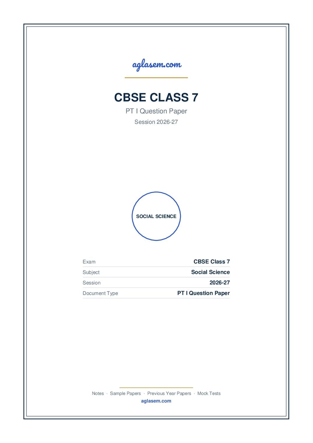Class 7 PT I Question Paper 2026-27 Social Science - Page 1 of 3