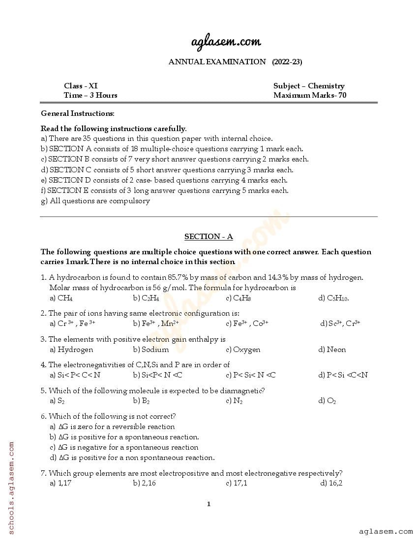 chemistry class 11 2023 question paper ap