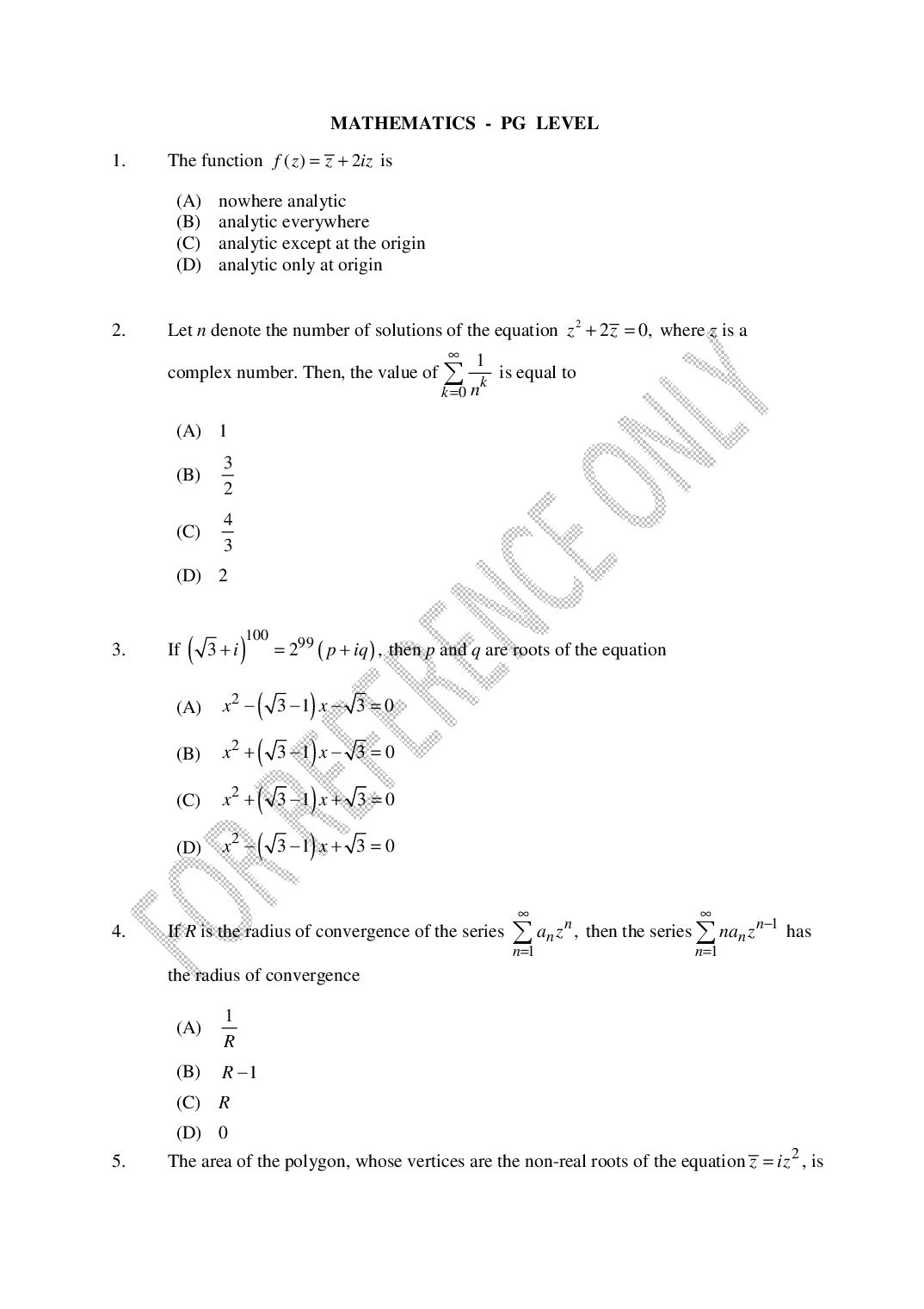 CUSAT CAT 2025 Question Paper Mathematics - Page 1 of 35