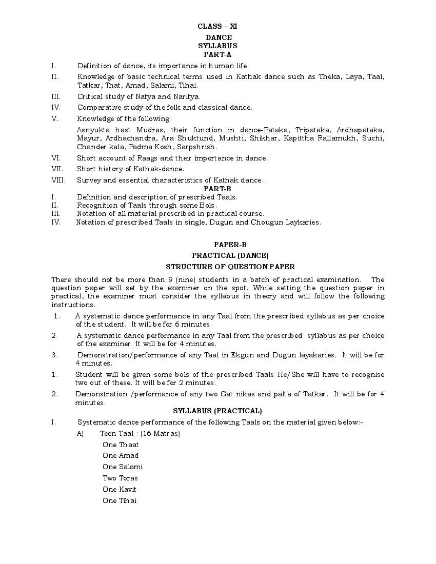 PSEB Syllabus 2021-22 for Class 11 Music Dance - Page 1