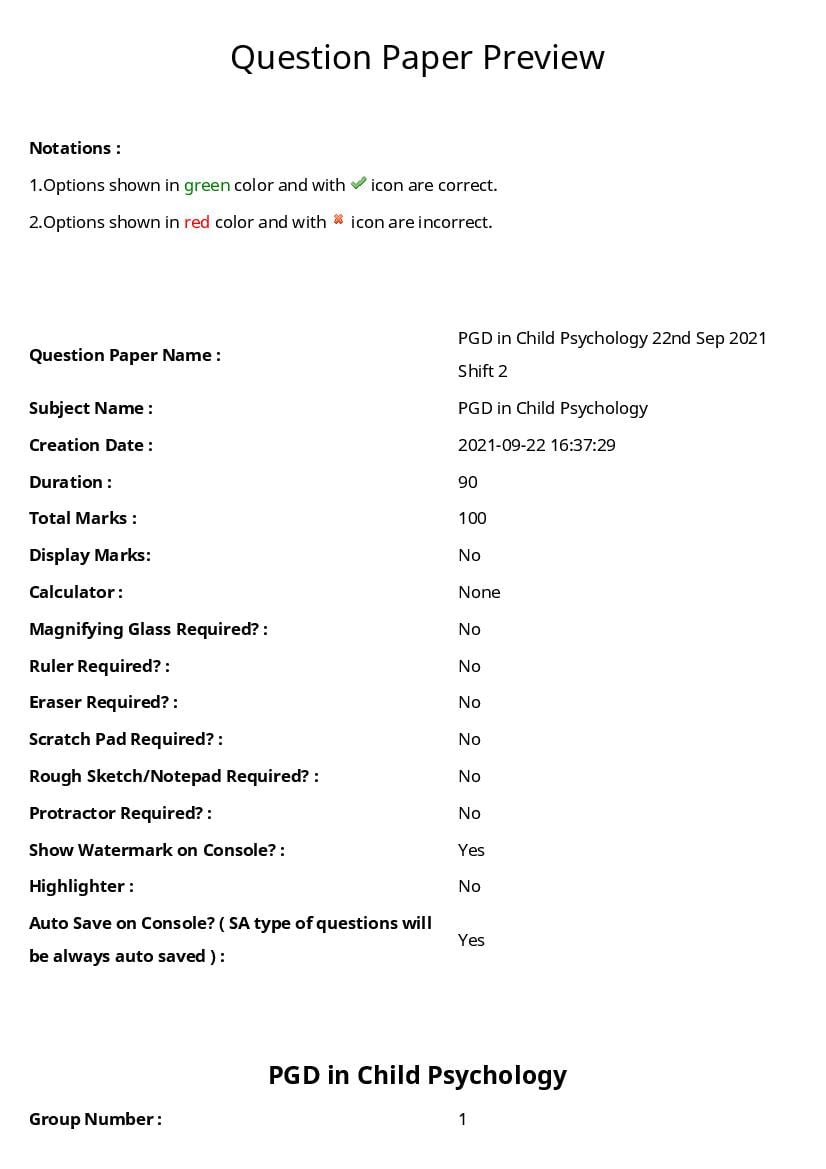 TS CPGET 2021 Question Paper PG Diploma in Child Psychology - Page 1