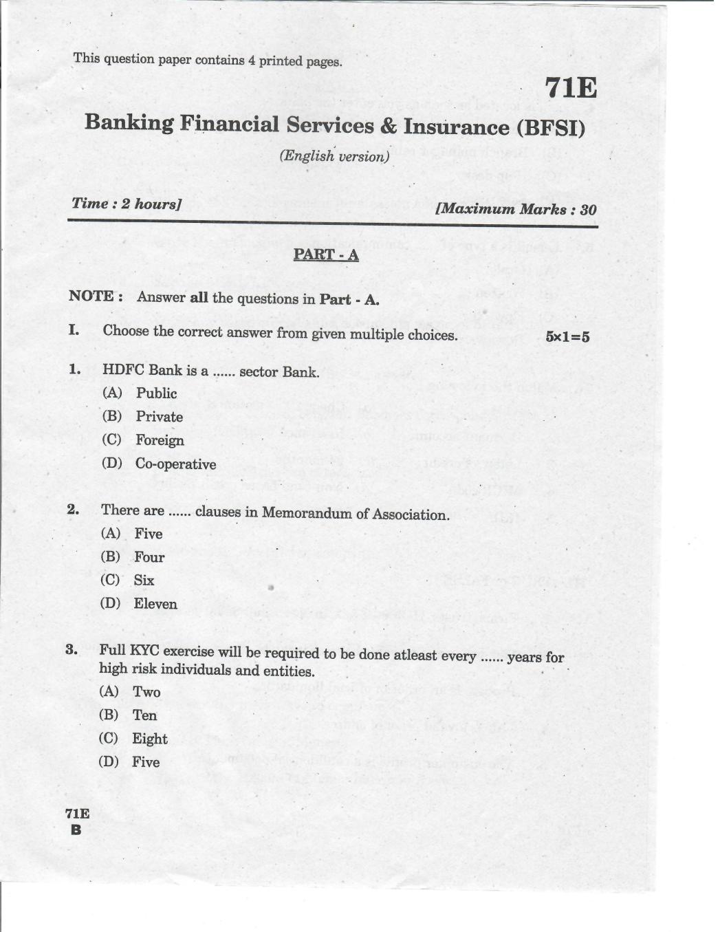 AP 10th Class Question Paper 2019 Banking Financial Services and Insurance (English Medium) - Page 1