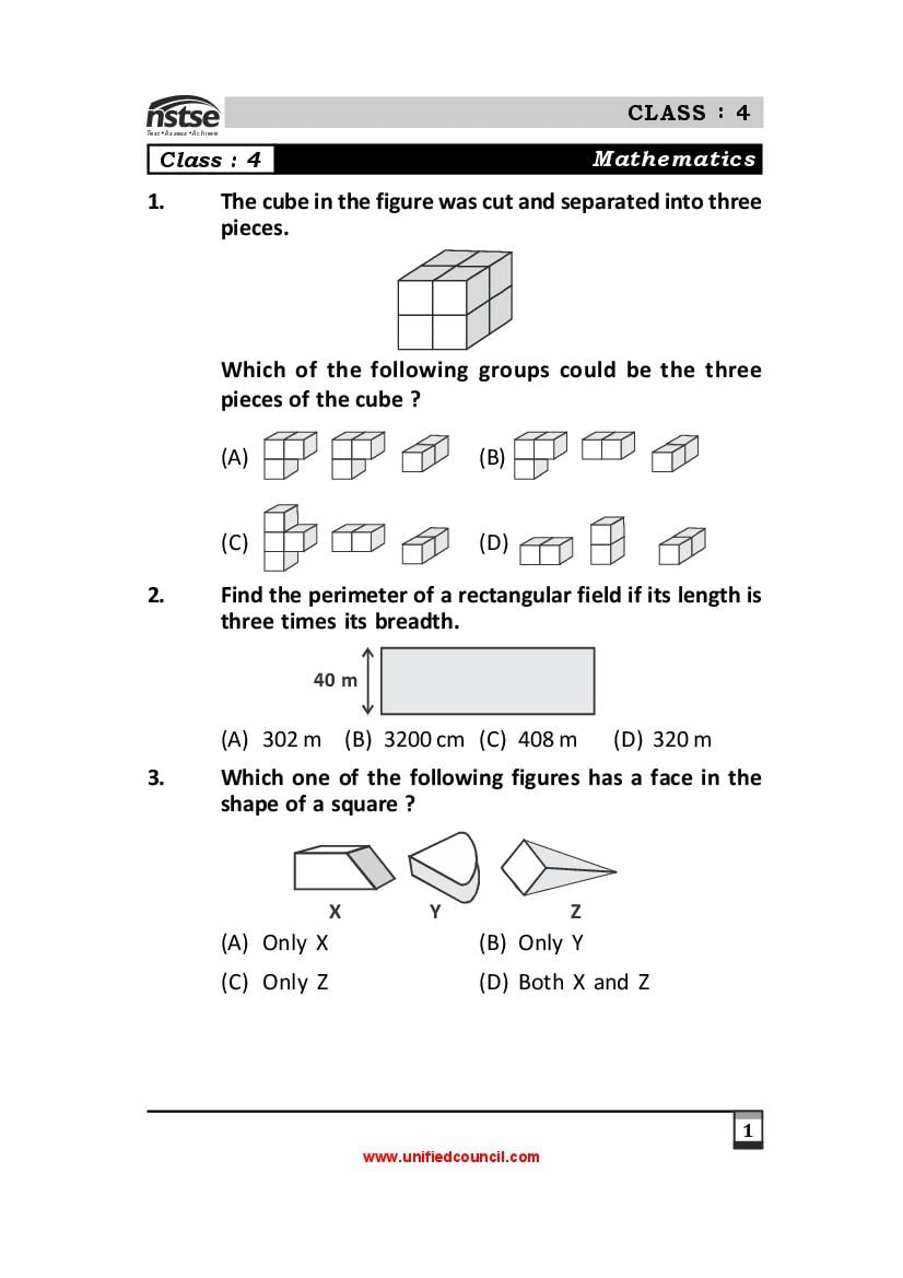 NSTSE Sample Paper Class 4 - Page 1