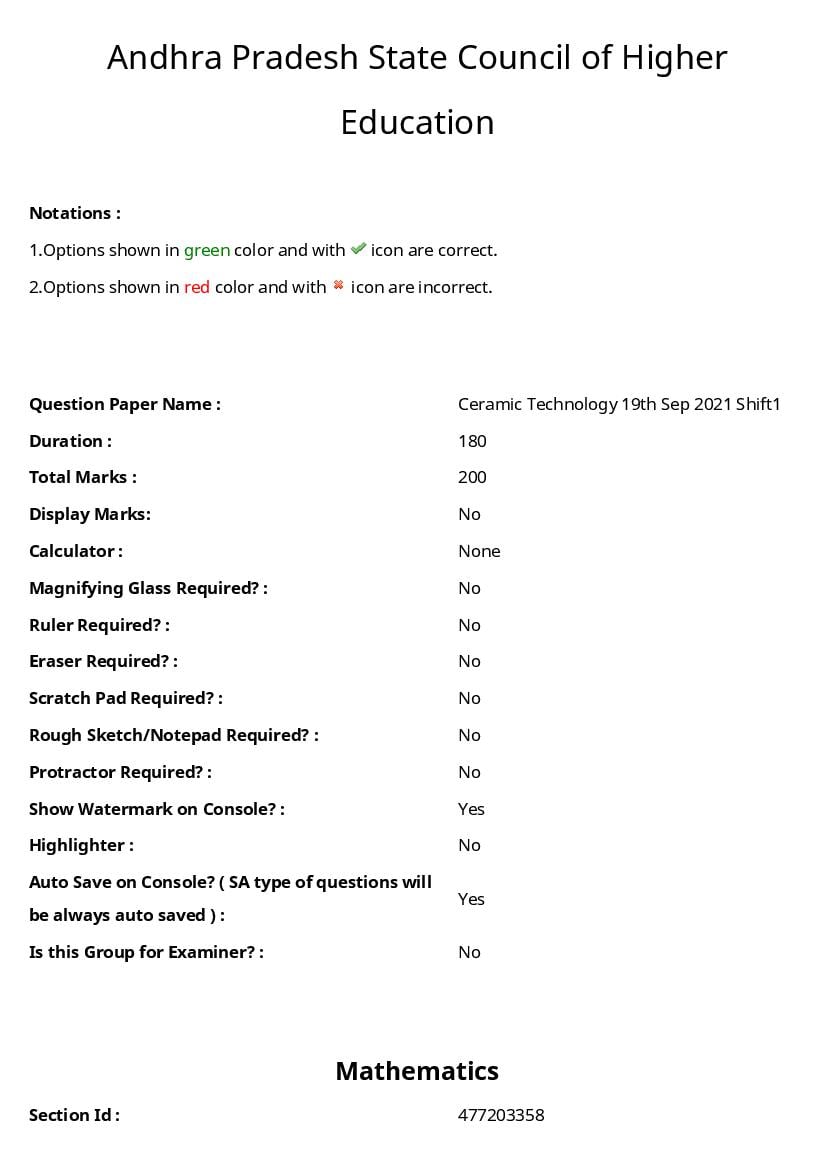 AP ECET 2021 Question Paper Ceramic Technology - Page 1