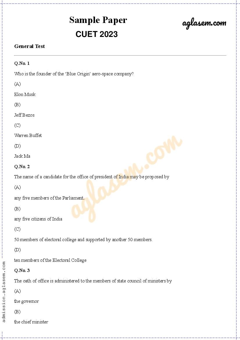 CUET General Test Sample Paper 2023 - Download CUET Sample Paper PDF ...