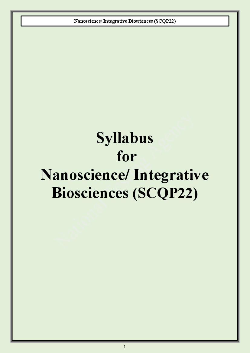CUET PG 2024 Syllabus Nanoscience Integrative Biosciences - Page 1