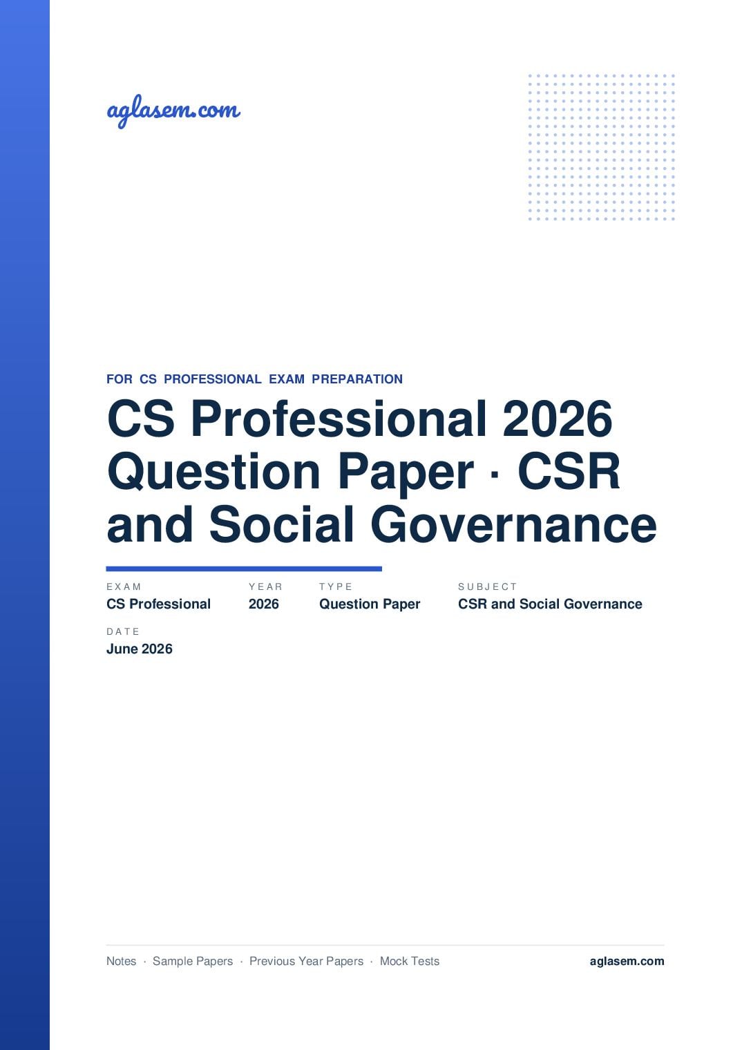 CS Professional June 2026 Question Paper CSR and Social Governance - Page 1 of 16