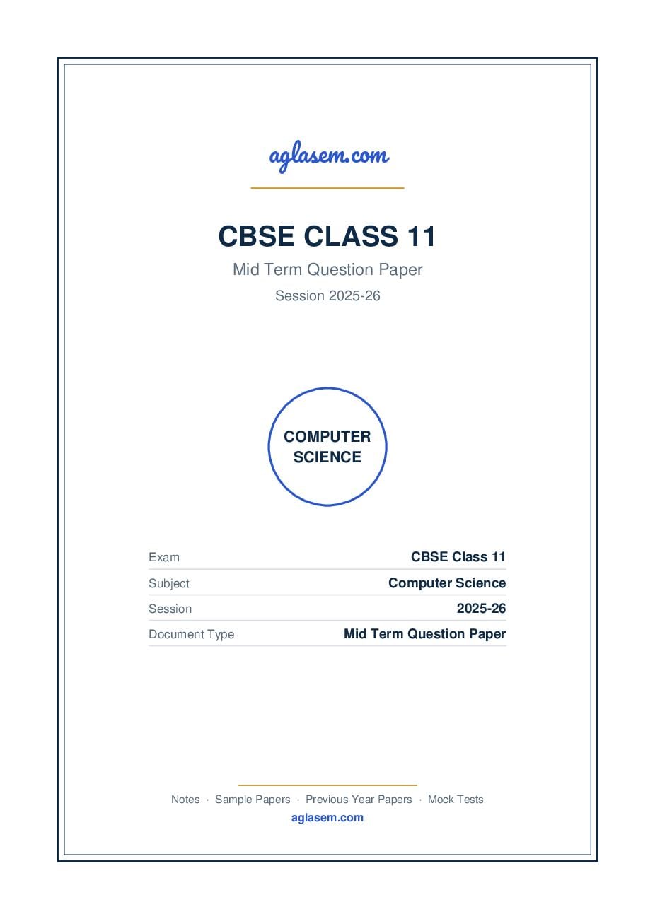 Class 11 Mid Term Question Paper 2025-26 Computer Science - Page 1 of 7