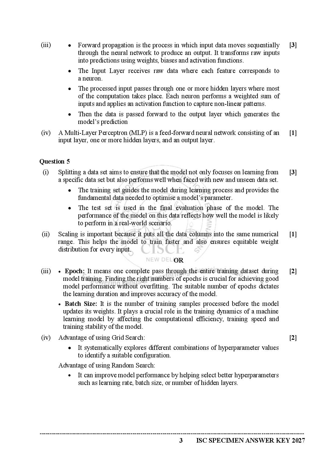 ISC Class 12 Artificial Intelligence Specimen Paper 2027 (PDF)