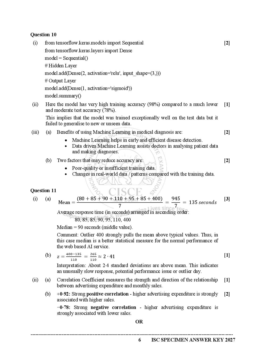 ISC Class 12 Artificial Intelligence Specimen Paper 2027 (PDF)
