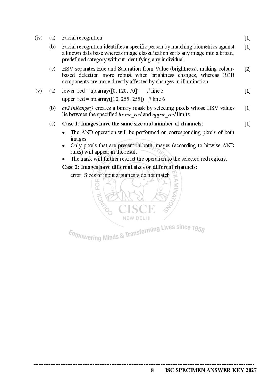 ISC Class 12 Artificial Intelligence Specimen Paper 2027 (PDF)