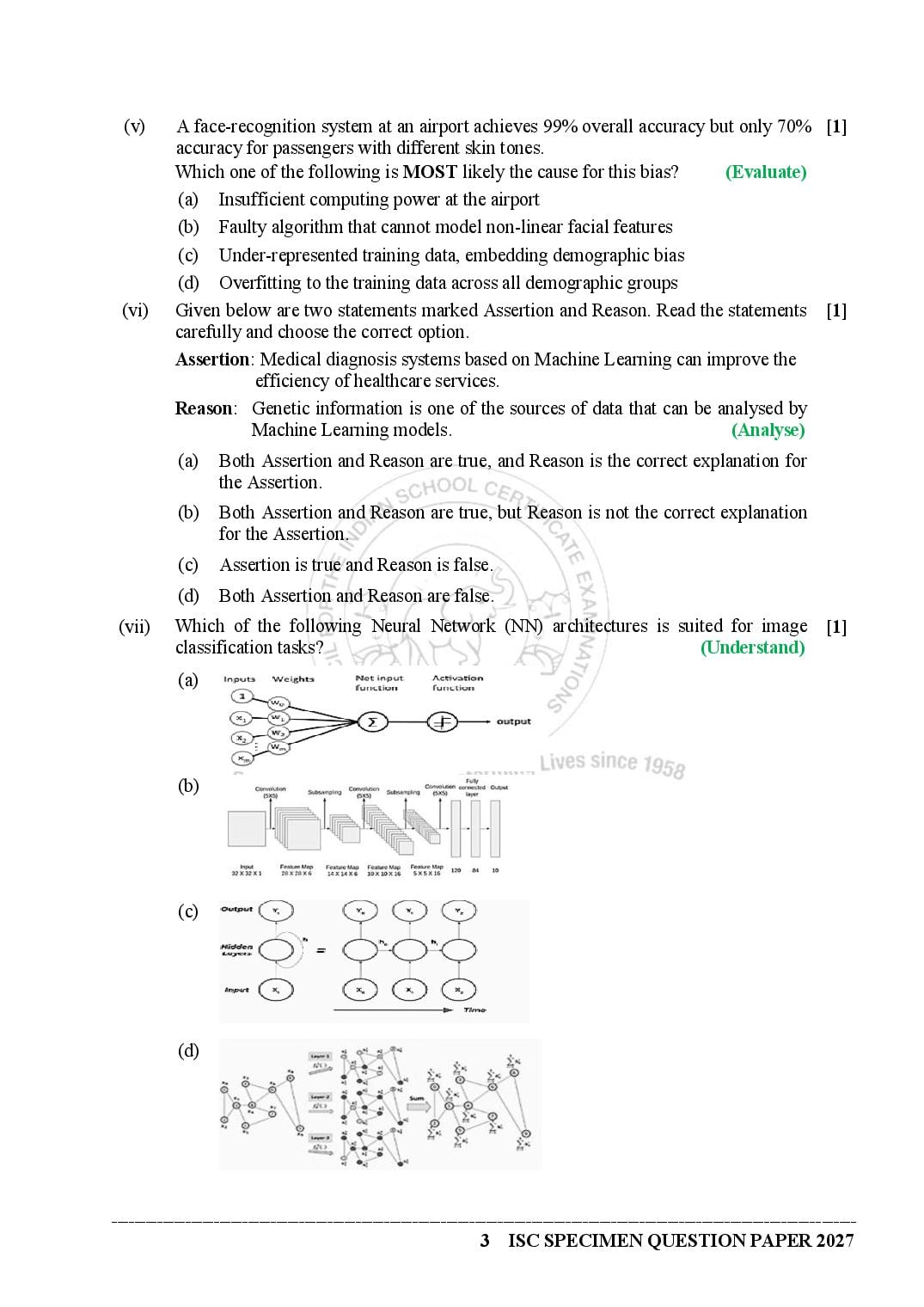 ISC Class 12 Artificial Intelligence Specimen Paper 2027 (PDF)