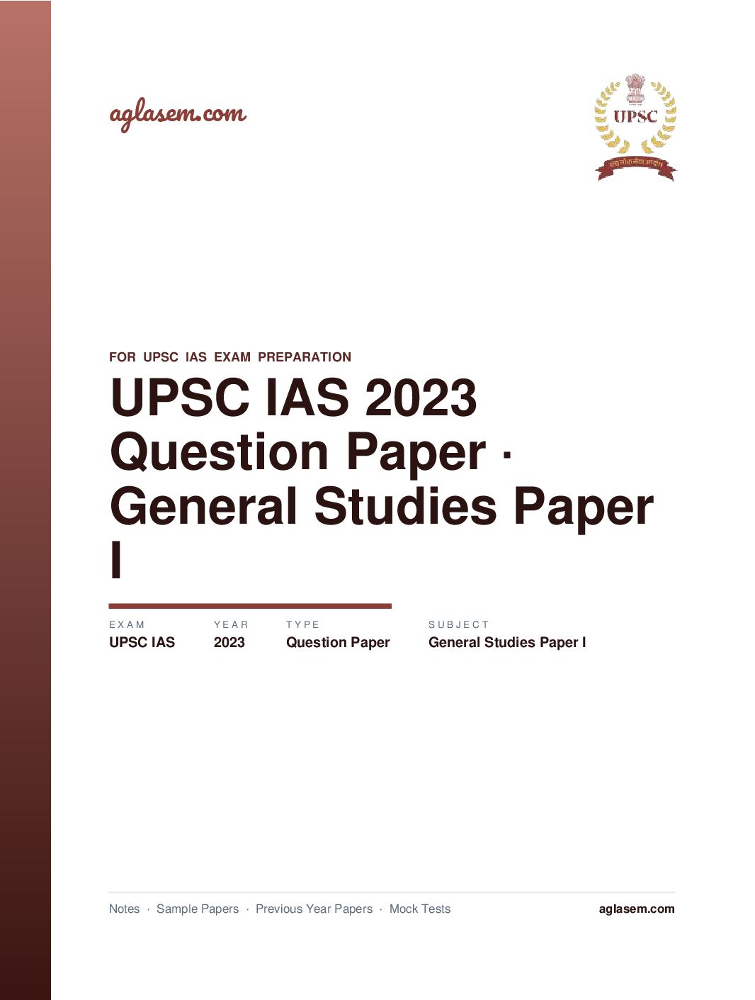 UPSC IAS 2023 Question Paper for General Studies Paper I - Page 1 of 5
