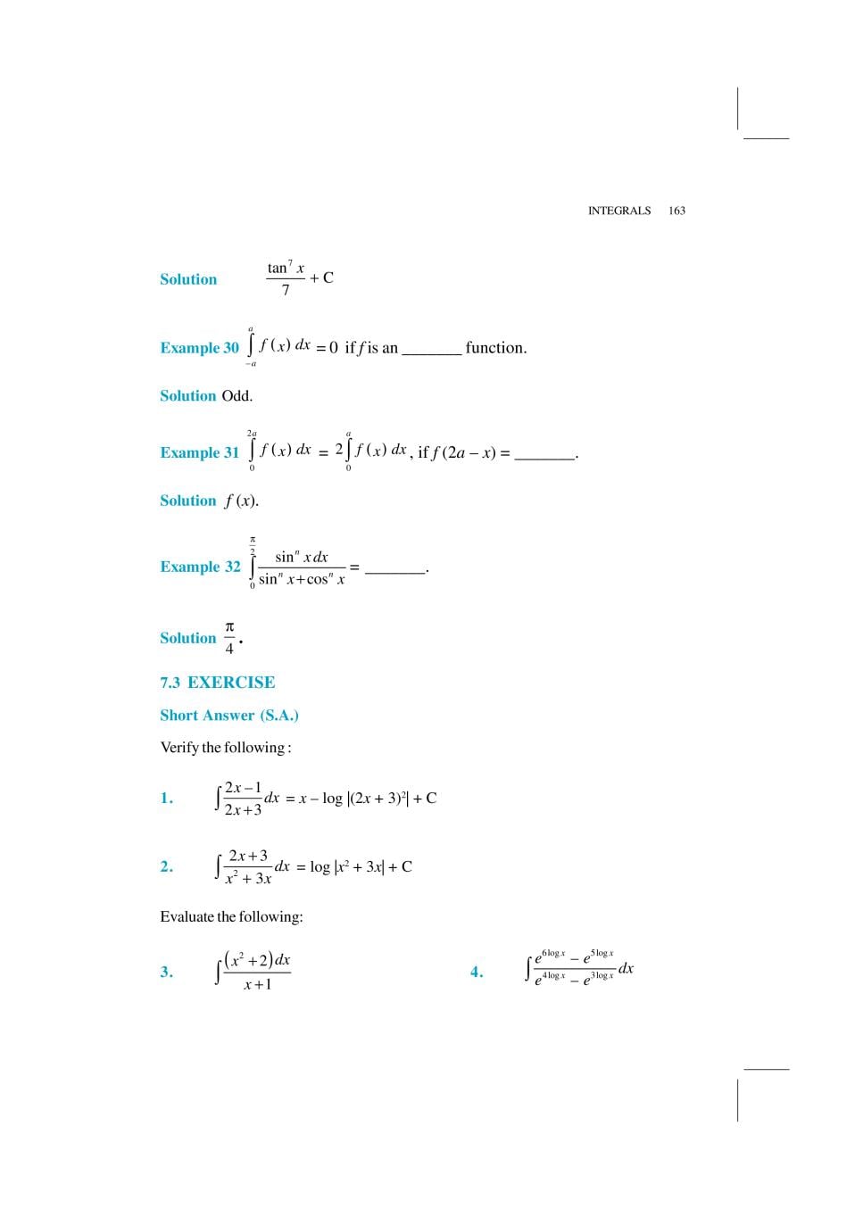 NCERT Exemplar Class 12 Maths Unit 7 Integrals