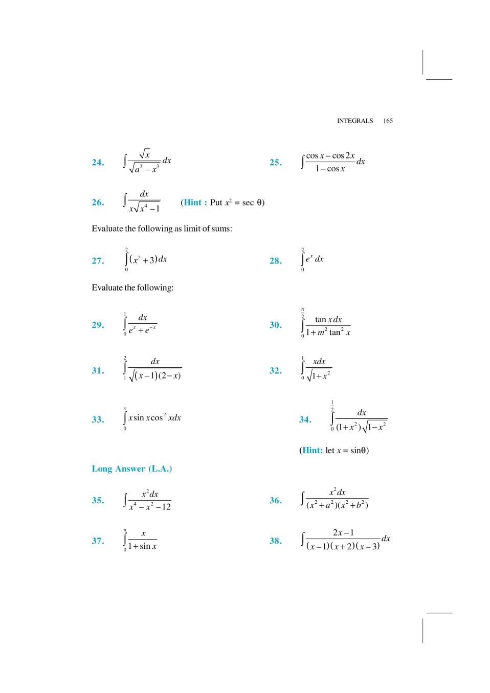 NCERT Exemplar Class 12 Maths Unit 7 Integrals