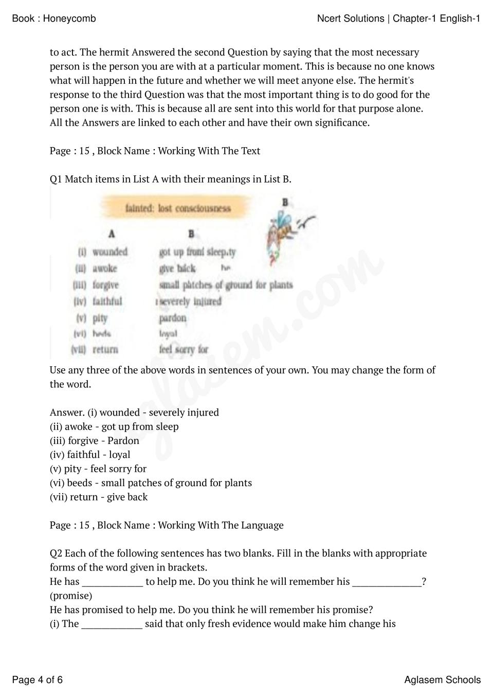 NCERT Solutions For Class 7 English Chapter 1 Three Questions The 