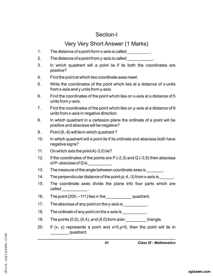 Class 9 Maths Extra Questions Chapter 3 Coordinate Geometry - Page 1