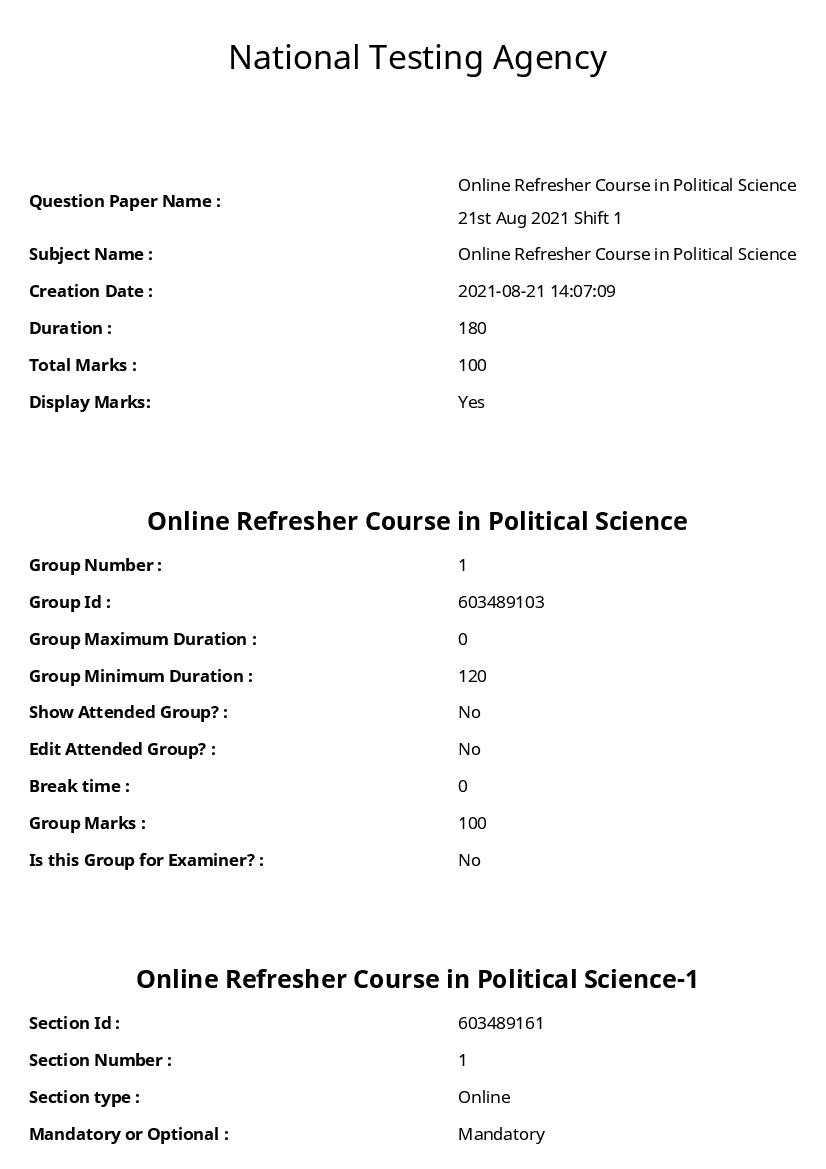 ARPIT 2021 Question Paper for Online Refresher Course in Political Science - Page 1 of 53