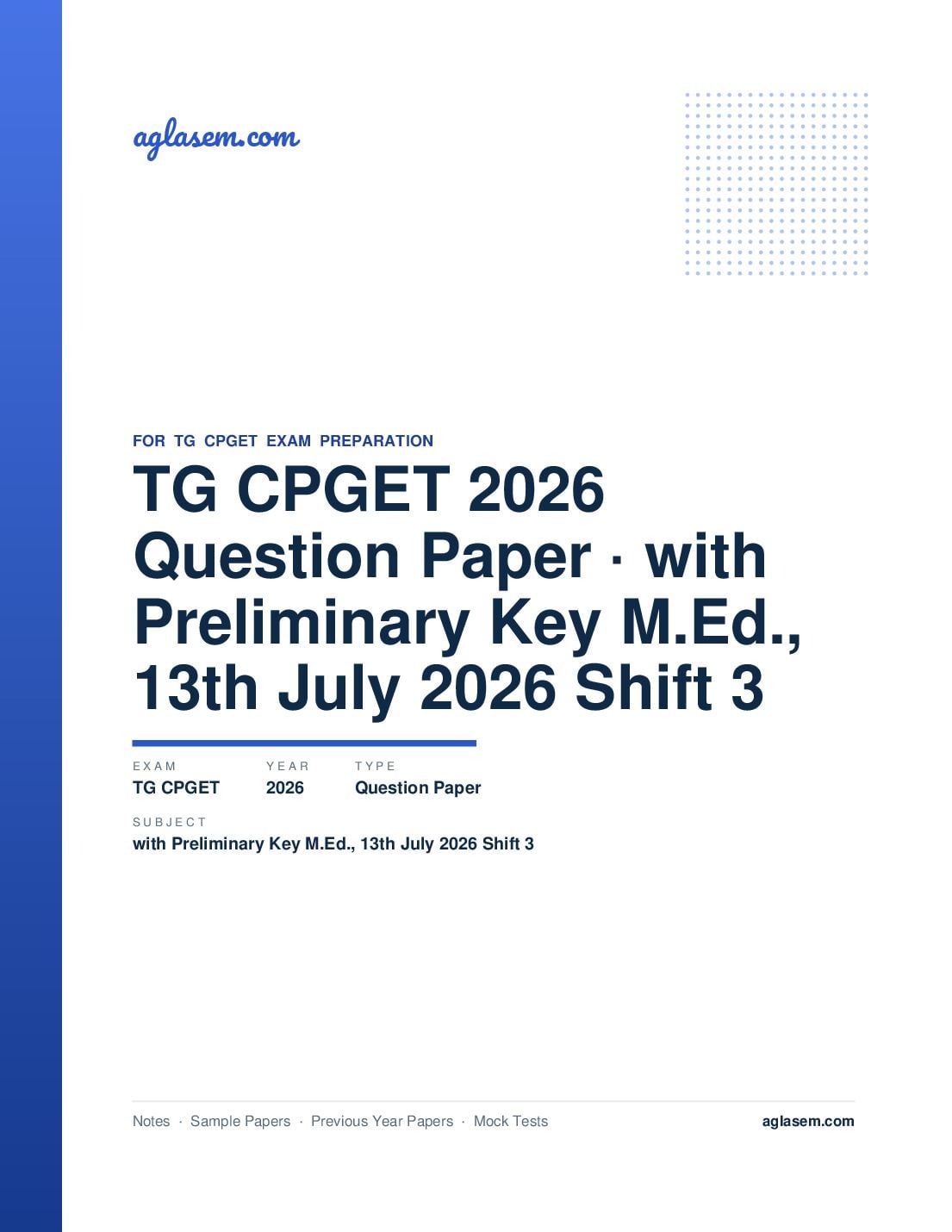 TG CPGET 2026 Question Paper with Preliminary Key M.Ed., 13th July 2026 Shift 3 - Page 1 of 64